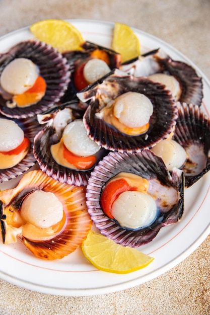 sea scallops in shell fresh seafood fast food healthy meal food snack on the table copy space food