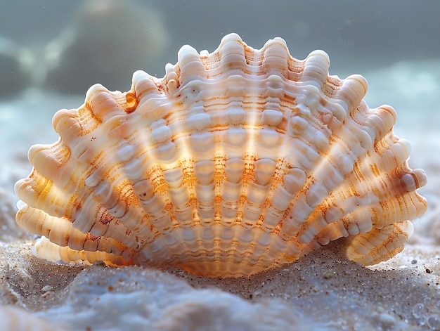 a sea shell is laying on the sand in the sand