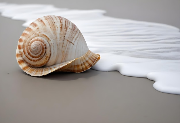 a sea shell is laying on a table with the lid open