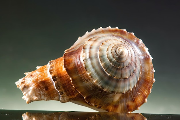 A sea shell is shown on a black background.