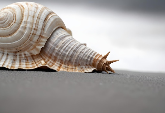 a sea shell is shown on a grey background