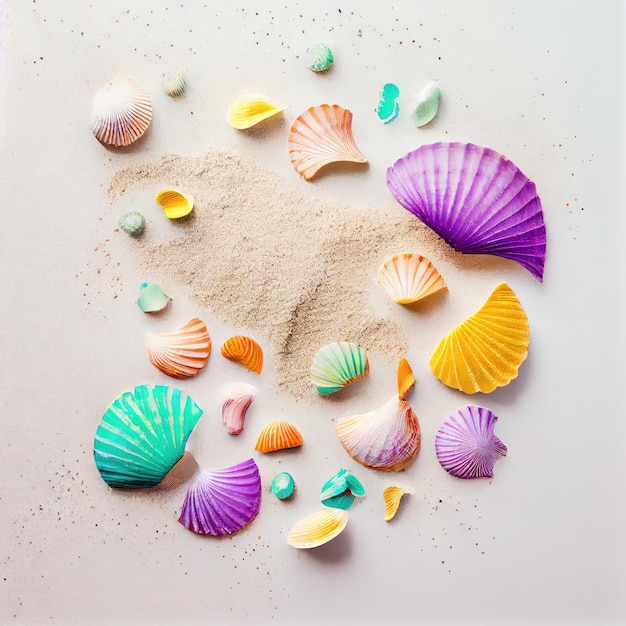 Sea Shell Texture Background Colorful Seashell Pattern Sea Shells on Sand Abstract Generative AI Illustration