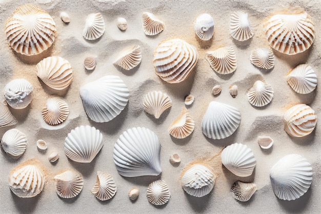 Sea Shell Texture Background Colorful Seashell Pattern Sea Shells on Sand Abstract Generative AI Illustration