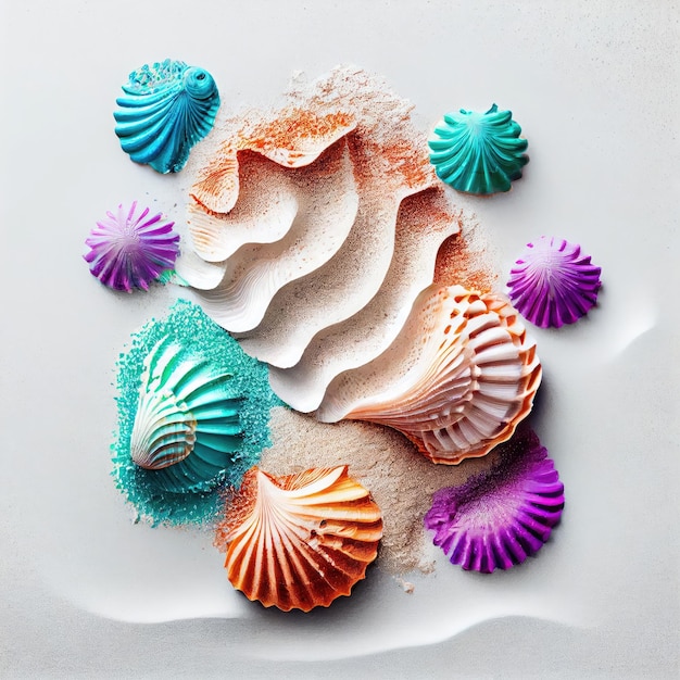 Sea Shell Texture Background Colorful Seashell Pattern Sea Shells on Sand Abstract Generative AI Illustration