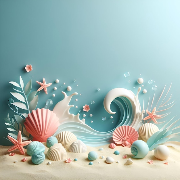 Sea shells and sand Summer background AI