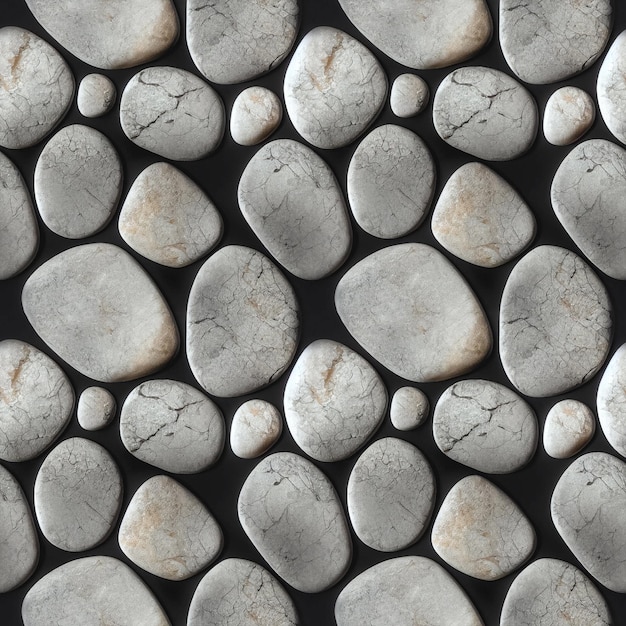 Sea stones seamless pattern Naturally polished and rounded river pebbles repeating background