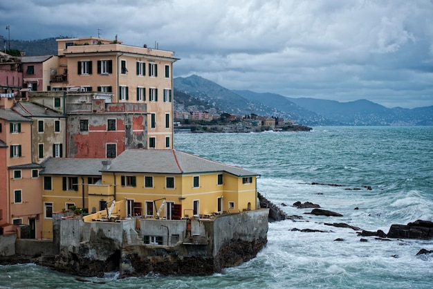 Sea Storm on Genova pictoresque boccadasse village