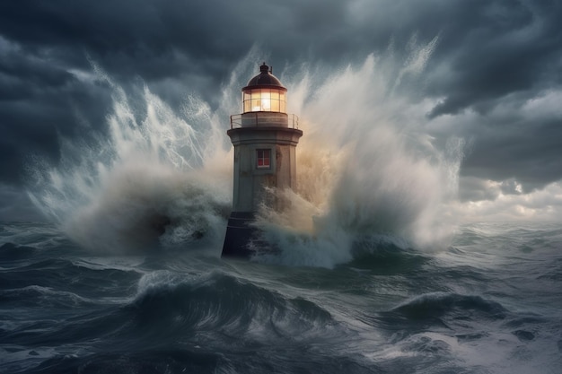 Sea storm splash on lighthouse Generate Ai