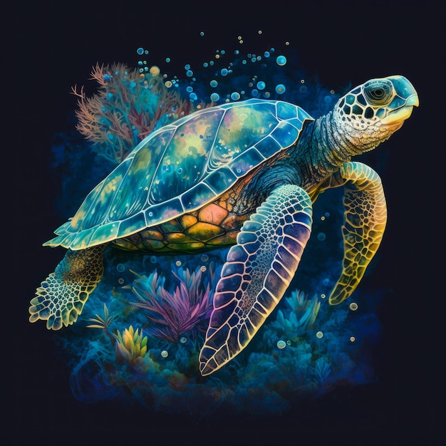 Sea turtle and coral reef Generative AI