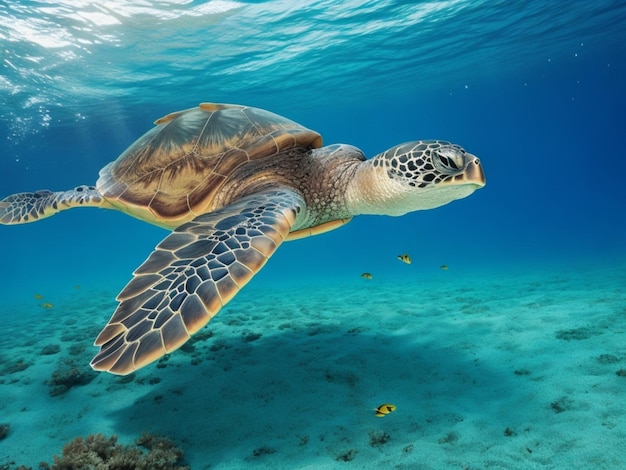 Sea Turtle Gliding Through Reef