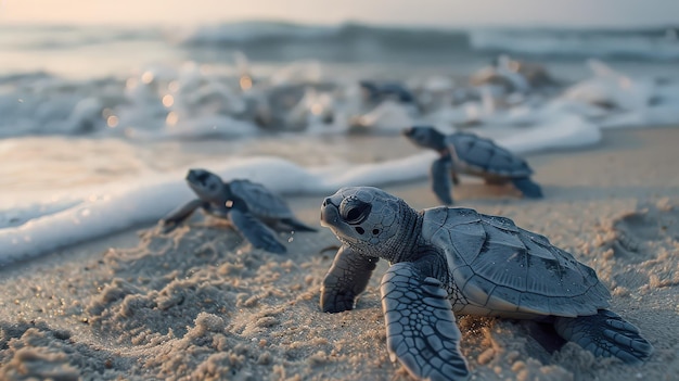 Sea Turtle Hatching Crawling Towards the Ocean