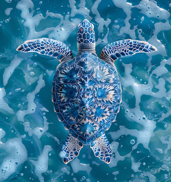 Photo a sea turtle is floating in the water with the bubbles in the background