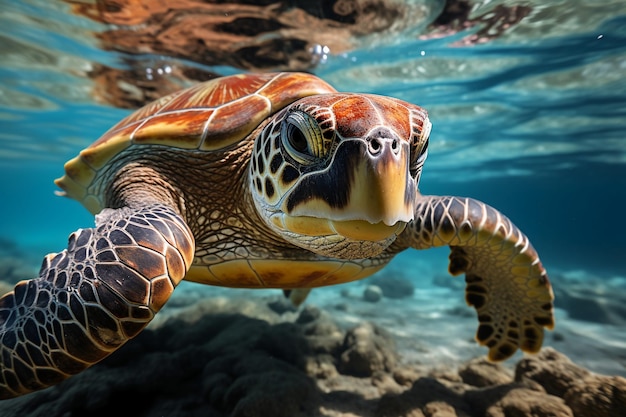 A sea turtle roams leisurely in the vast ocean AI generative