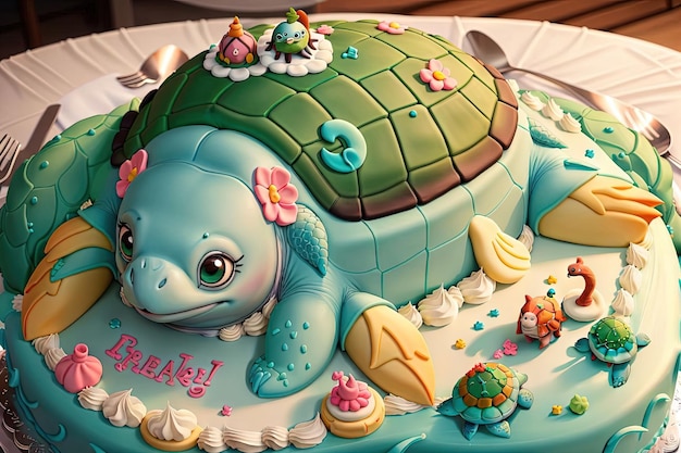 Sea turtle sea turtle Animal cake shape animal shaped food concept illustration generative ai