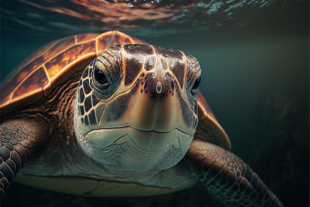 Sea turtle swims under water Generative AI illustration