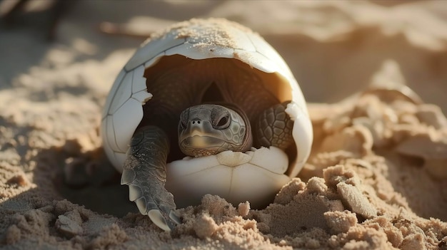 Photo sea turtles are hatching from eggs on the beach