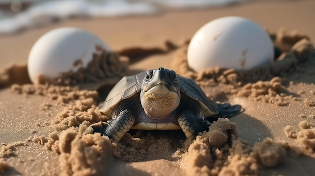 Photo sea turtles are hatching from eggs on the beach