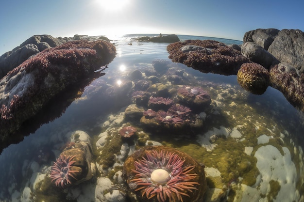 A sea urchin and sea urchins are under water in the ocean.