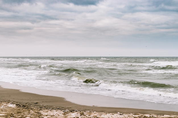 Sea view from the beach on a cloudy day