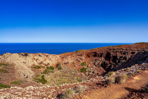 Sea view of Linosa sea on the top of the Volcano Monte Nero