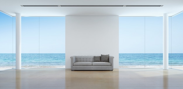 Sea view living room interior in modern beach house.