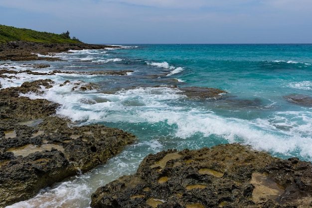 Sea wave and rock