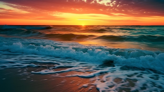 Sea wave with sunset view