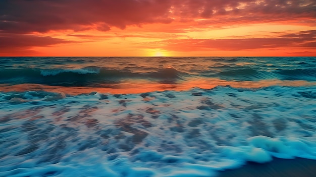 Sea wave with sunset view