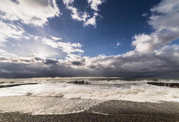 Sea, waves, sand, beautiful sky, nature, vacation at sea