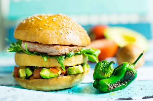 Seafood burger with tuna.