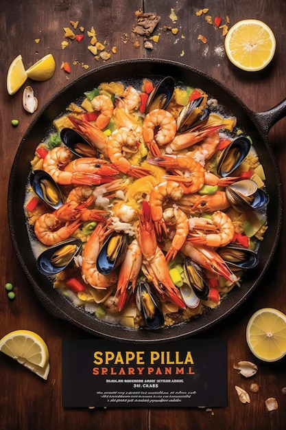 A seafood curry menu design with an enticing photograph of a spicy coconut fish curry with rice