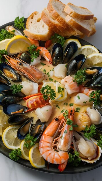 Seafood dish seen from above