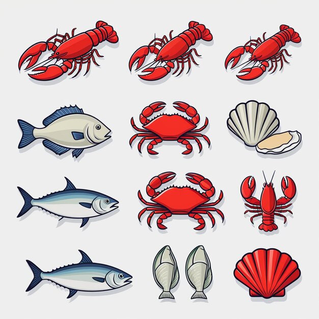 Photo seafood icon set