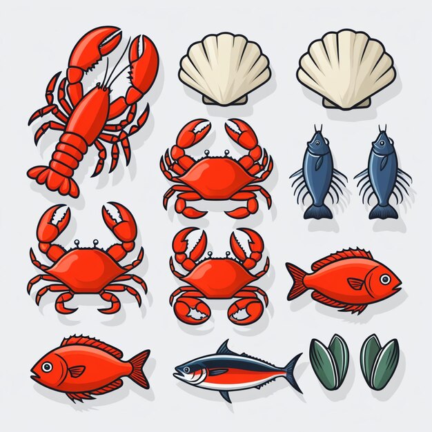 Photo seafood icon set