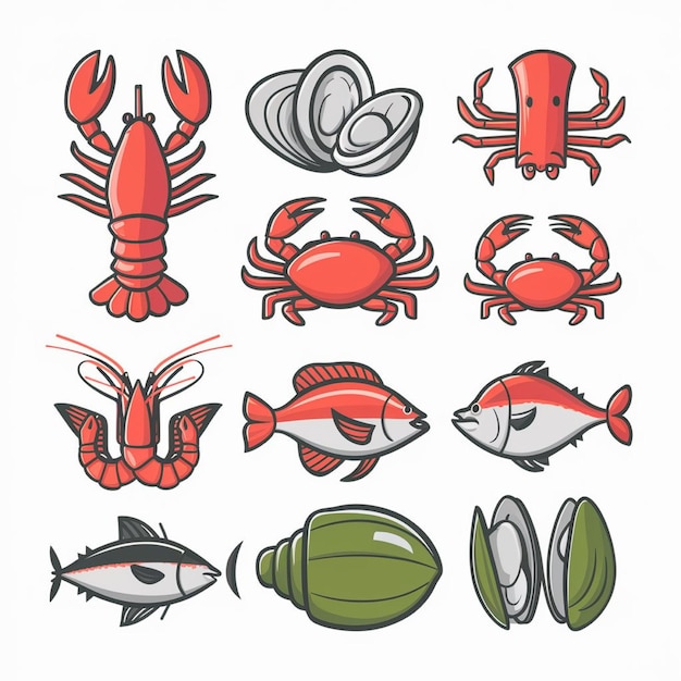 Photo seafood icon set