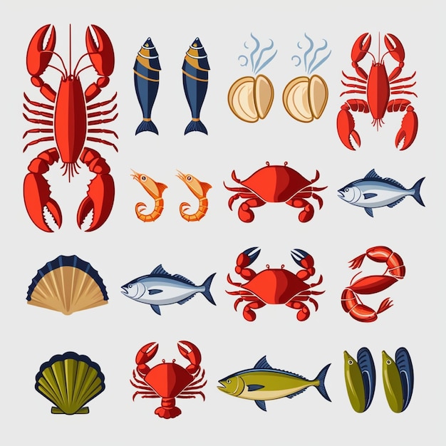 Photo seafood icon set