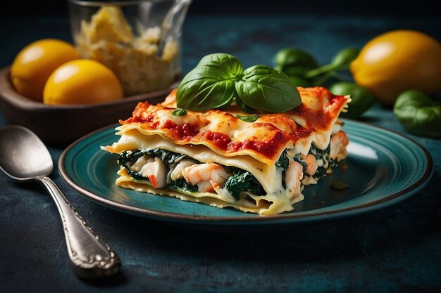 Seafood lasagna with spinach