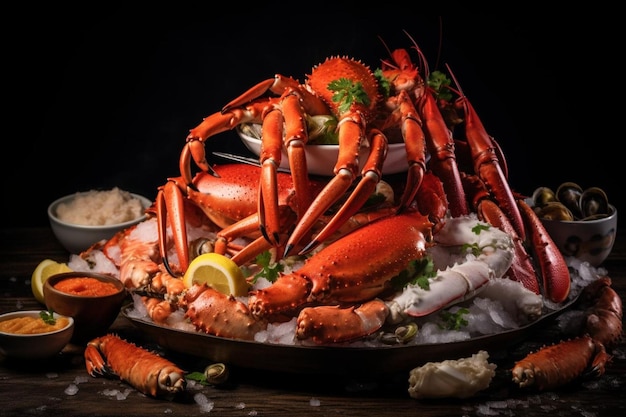 A seafood platter with crab legs shrimp and oys Seafood Photos 1683jpg