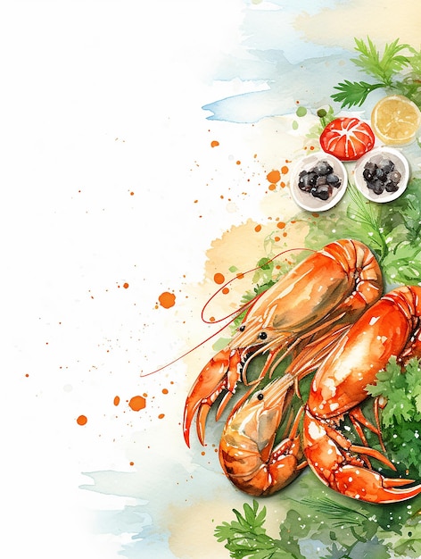 Photo seafood restaurant seafood background with water color