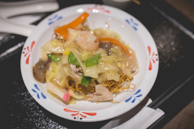 Seafood sara udon japanese cuisine Traditional Nagasaki fried noodle