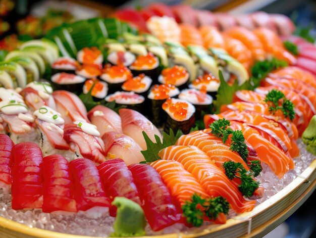 Seafood Varieties Display the freshness of seafood in sashimi and sushi