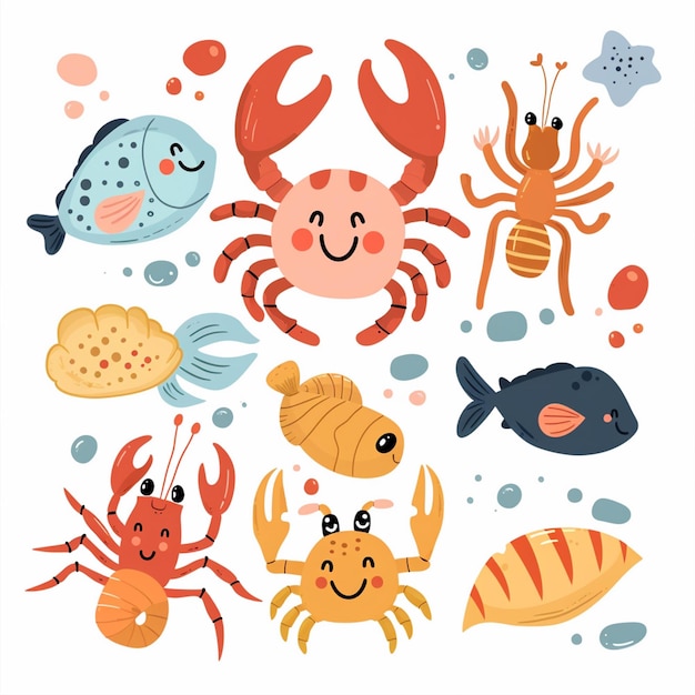 Photo seafood vector restaurant sea menu fish illustration food crab ocean shrimp fresh design