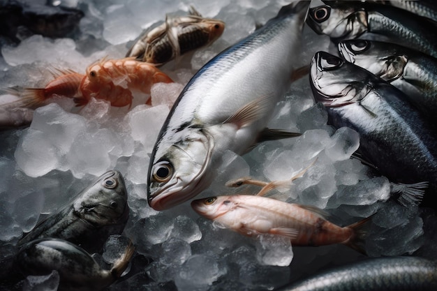 Seafood with ice creative illustration AI generated