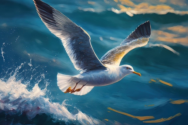 Seagull flying over the water summer vacation at sea free bird soaring