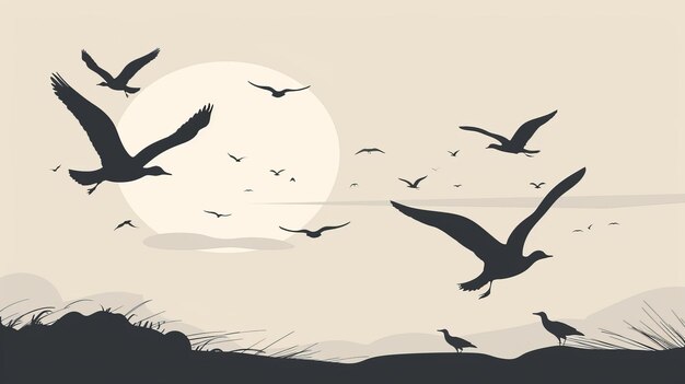 Photo seagulls flying in the sky at sunsetillustration