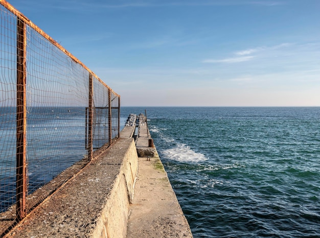 Seagulls on the pier in the Black Sea