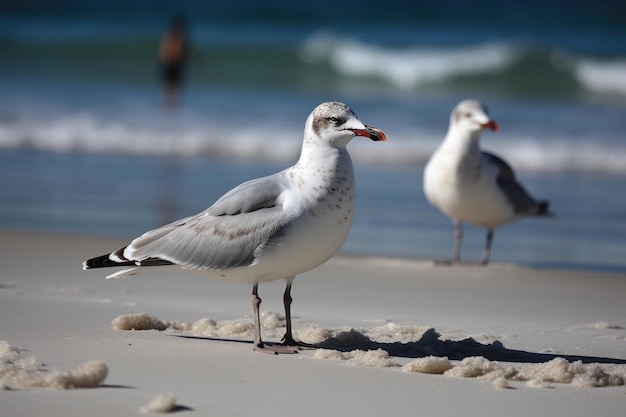 Seagulls Scavenging For Food On The Beach Generative AI