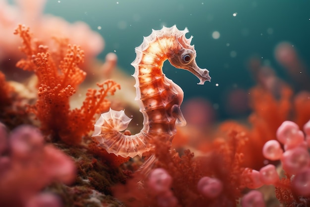 A seahorse is among the corals that are on display