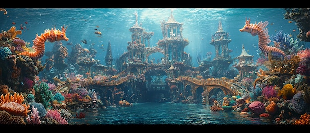 Photo seahorse kingdom a fantastical underwater realm of royalty and wonders