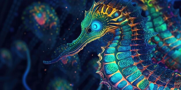 Seahorse in a Neon Shades in a Colorful Underwater World Generative AI